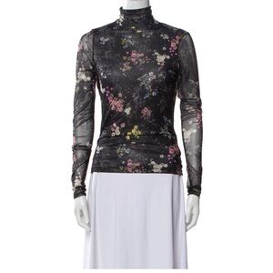 Cinq a Sept Floral Mesh Turtleneck